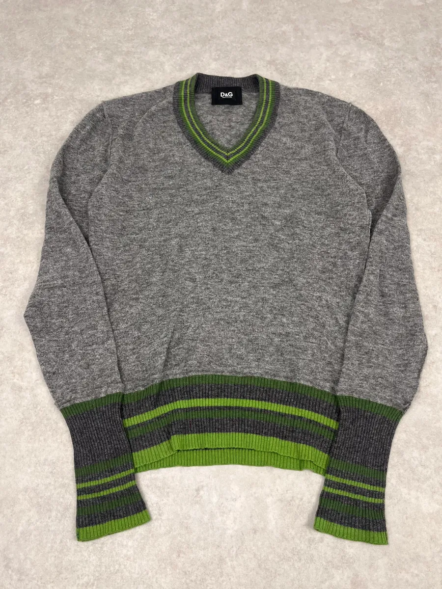 2000s Dolce & Gabbana Grey V Neck & Green Sweater - Image 4