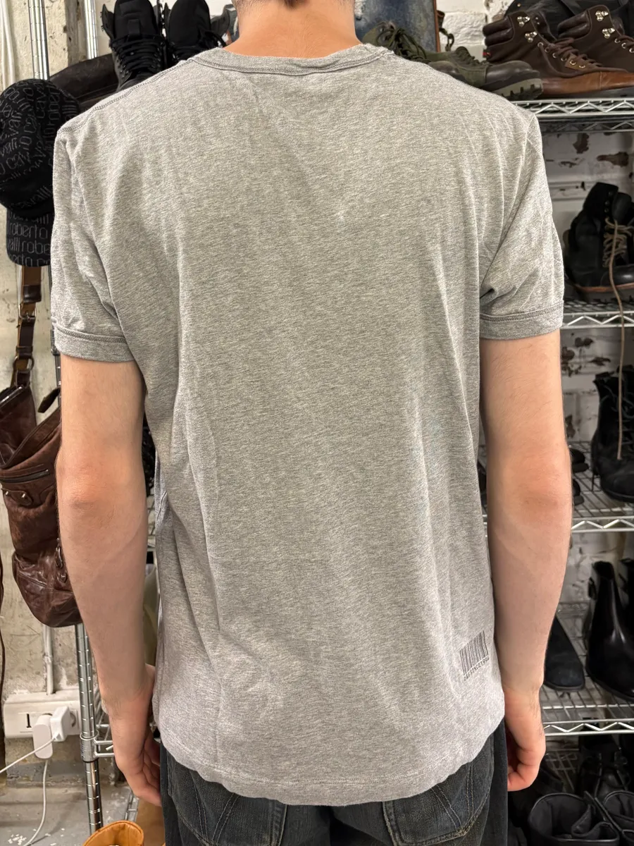 2000s Dolce & Gabbana Grey V Neck Trompe L’oeil Tie T-Shirt - Image 3