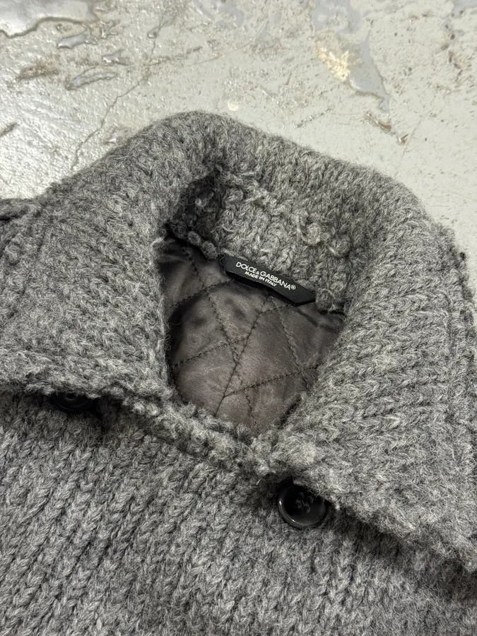 2000s Dolce & Gabbana Grey Wool Buttoned Peacoat Jacket - Image 7