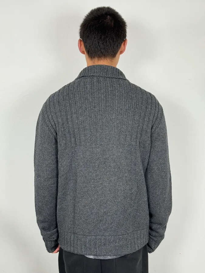 2000s Dolce & Gabbana Grey Wool Minimalist Zip-up Sweater - Image 3