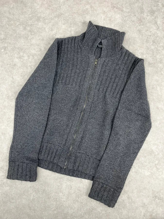 2000s Dolce & Gabbana Grey Wool Minimalist Zip-up Sweater - Image 4