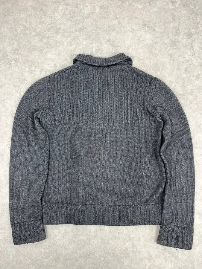2000s Dolce & Gabbana Grey Wool Minimalist Zip-up Sweater - Image 6