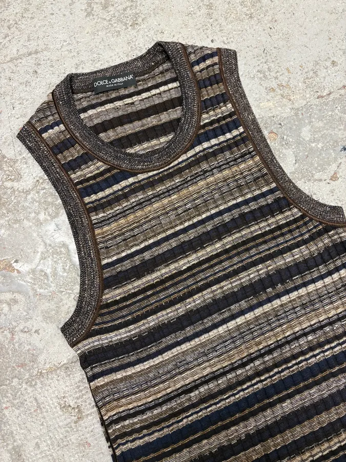 2000s Dolce & Gabbana Grey Wool Striped Dress - Image 3