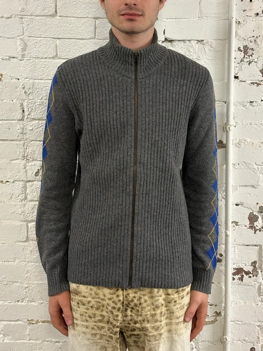 2000s Dolce & Gabbana Grey Wool Zip-Up Sweater - Image 2