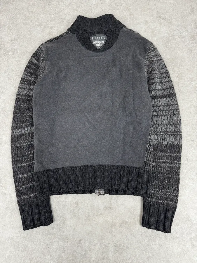 2000s Dolce & Gabbana Grey Wool Zip-Up Sweater - Image 4