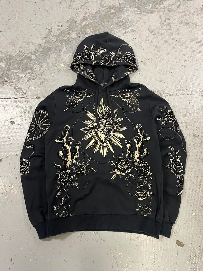 2000s Dolce & Gabbana Heart Ornament Black Hoodie