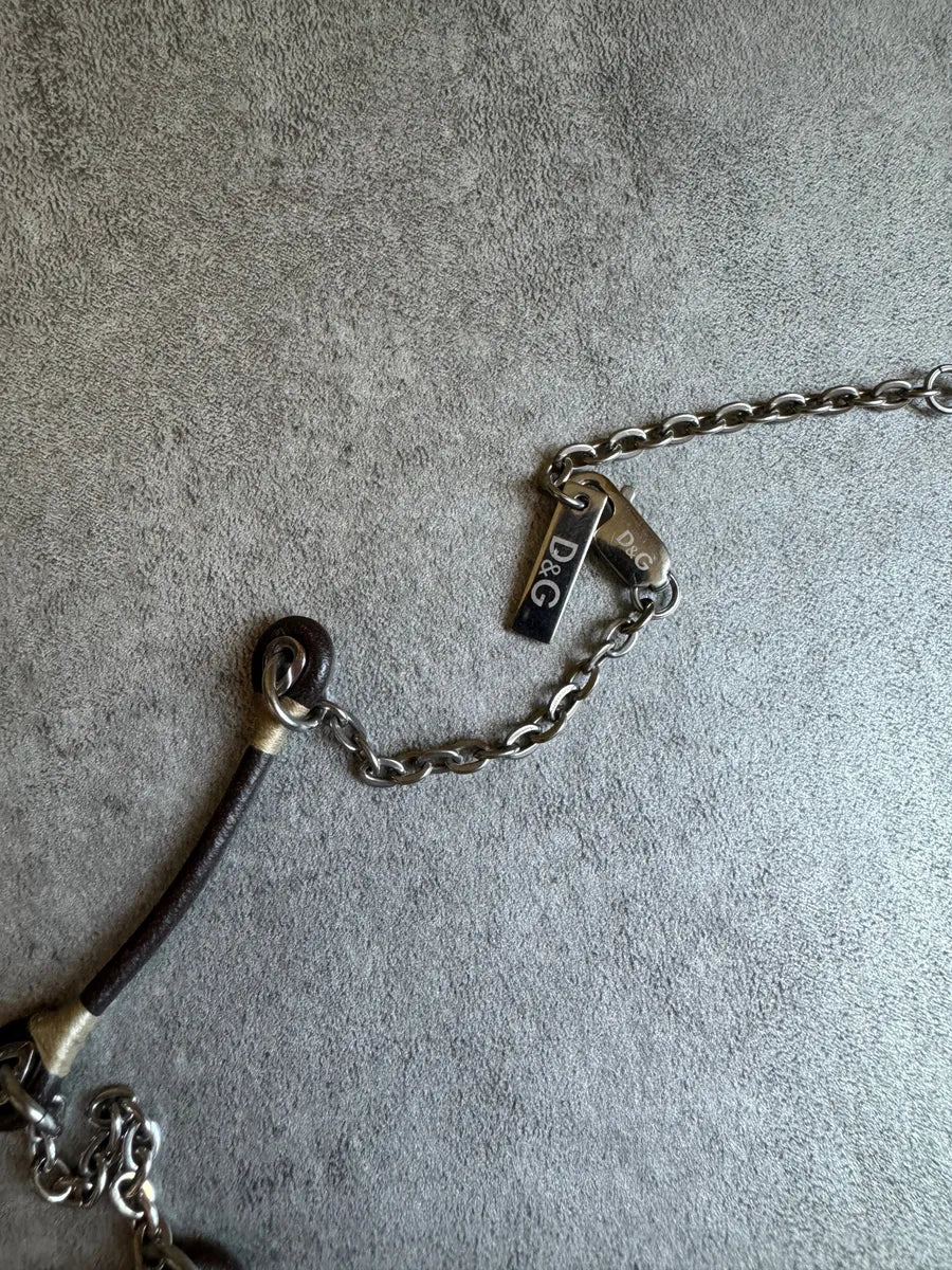 2000s Dolce & Gabbana Hybride Leather Cross Necklace - Image 5