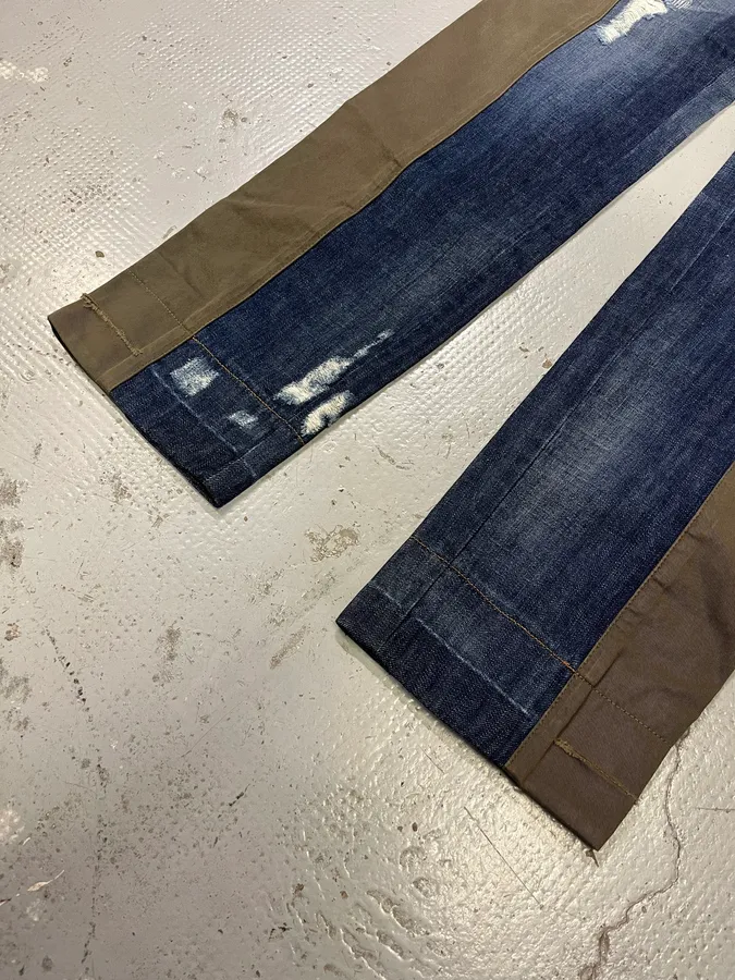 2000s Dolce & Gabbana Hyrbid Khaki Cargo Destroyed Blue Denim Pants - Image 8