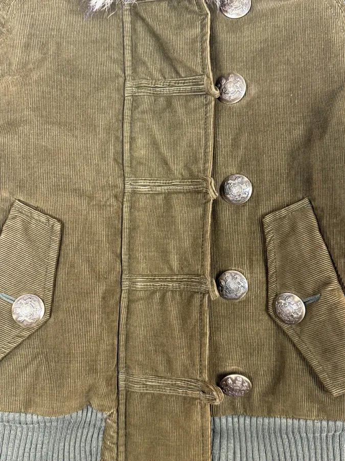 2000s Dolce & Gabbana Khaki Corduroy Fur Hooded Buttoned Jacket - Image 8