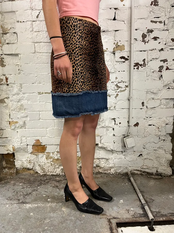 2000s Dolce & Gabbana Leopard Denim Skirt - Image 2