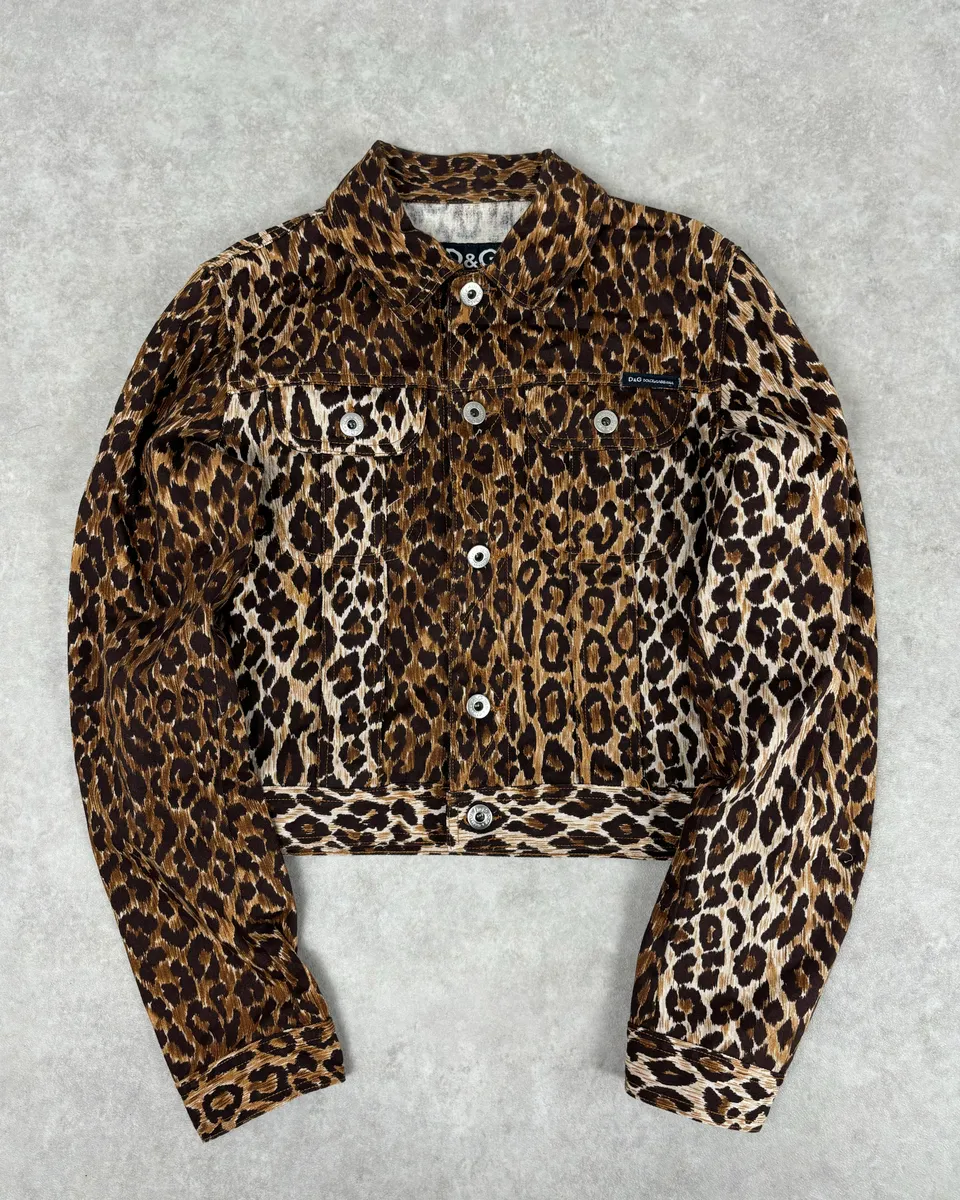 2000s Dolce & Gabbana Leopard Print Denim Jacket