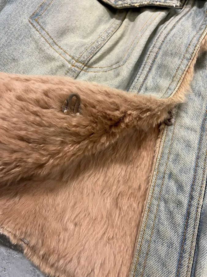 2000s Dolce & Gabbana Light Blue Denim Fur-Collar Distressed Denim Jacket - Image 8