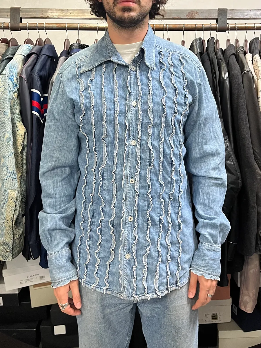 2000s Dolce & Gabbana Lines Blue Denim Shirt