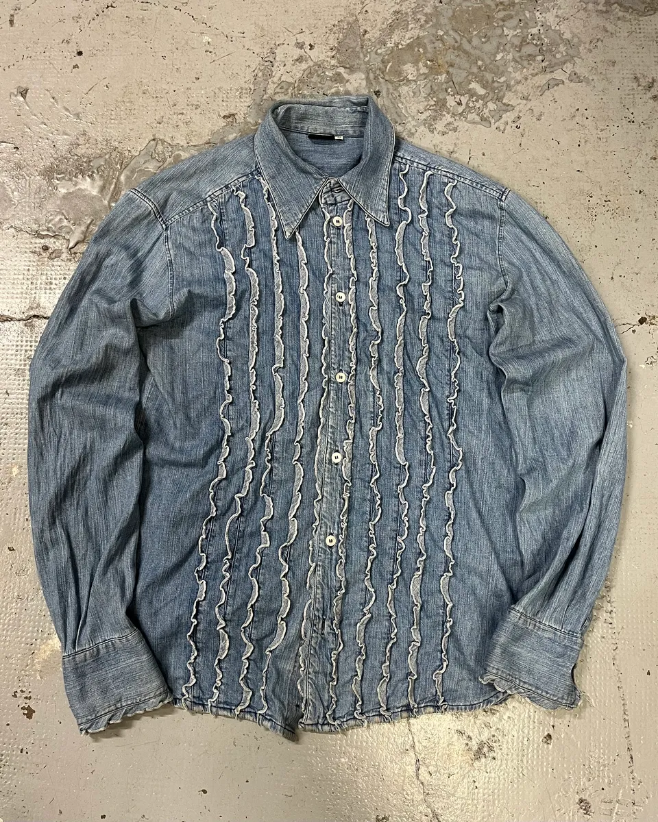 2000s Dolce & Gabbana Lines Blue Denim Shirt - Image 3