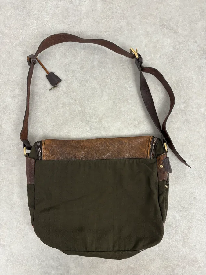 2000s Dolce & Gabbana Military Green Canvas & Brown Leather Shoulder Bag - Image 4