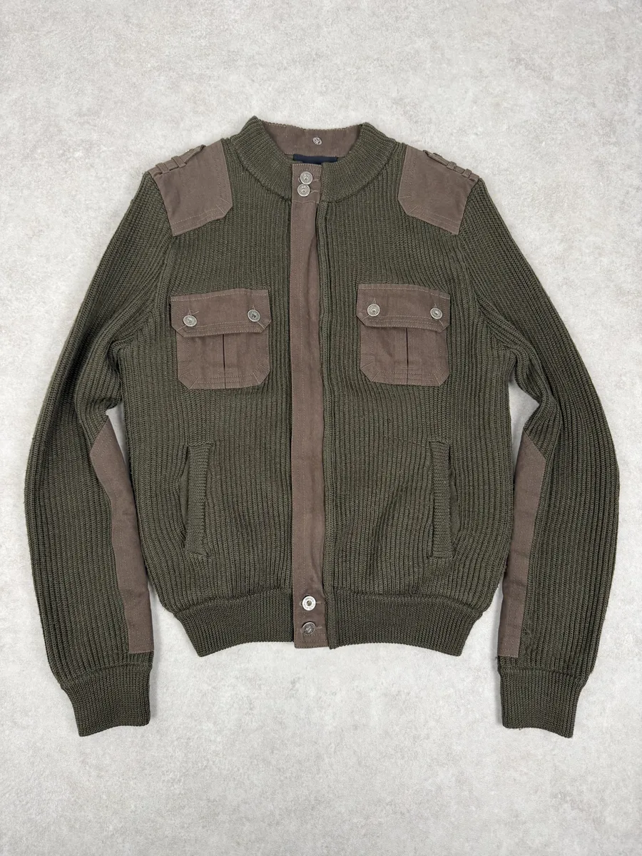 2000s Dolce & Gabbana Military Green Two Tone Cargo Zip-up Sweater - Image 4
