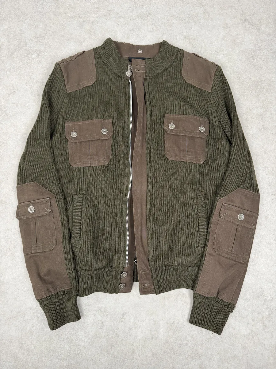 2000s Dolce & Gabbana Military Green Two Tone Cargo Zip-up Sweater - Image 9