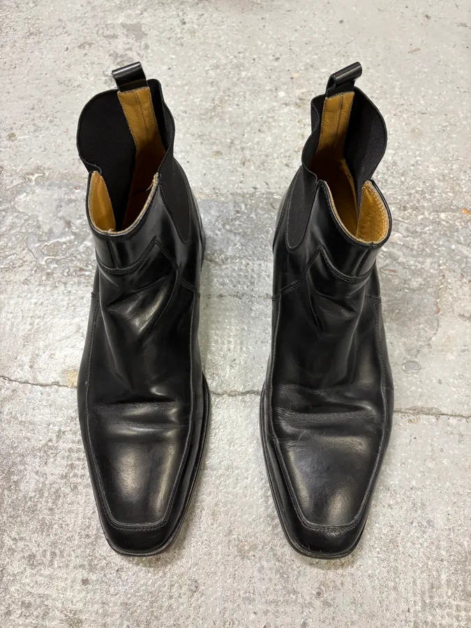 2000s Dolce & Gabbana Minimalist Black Leather Ankle Boots - Image 2