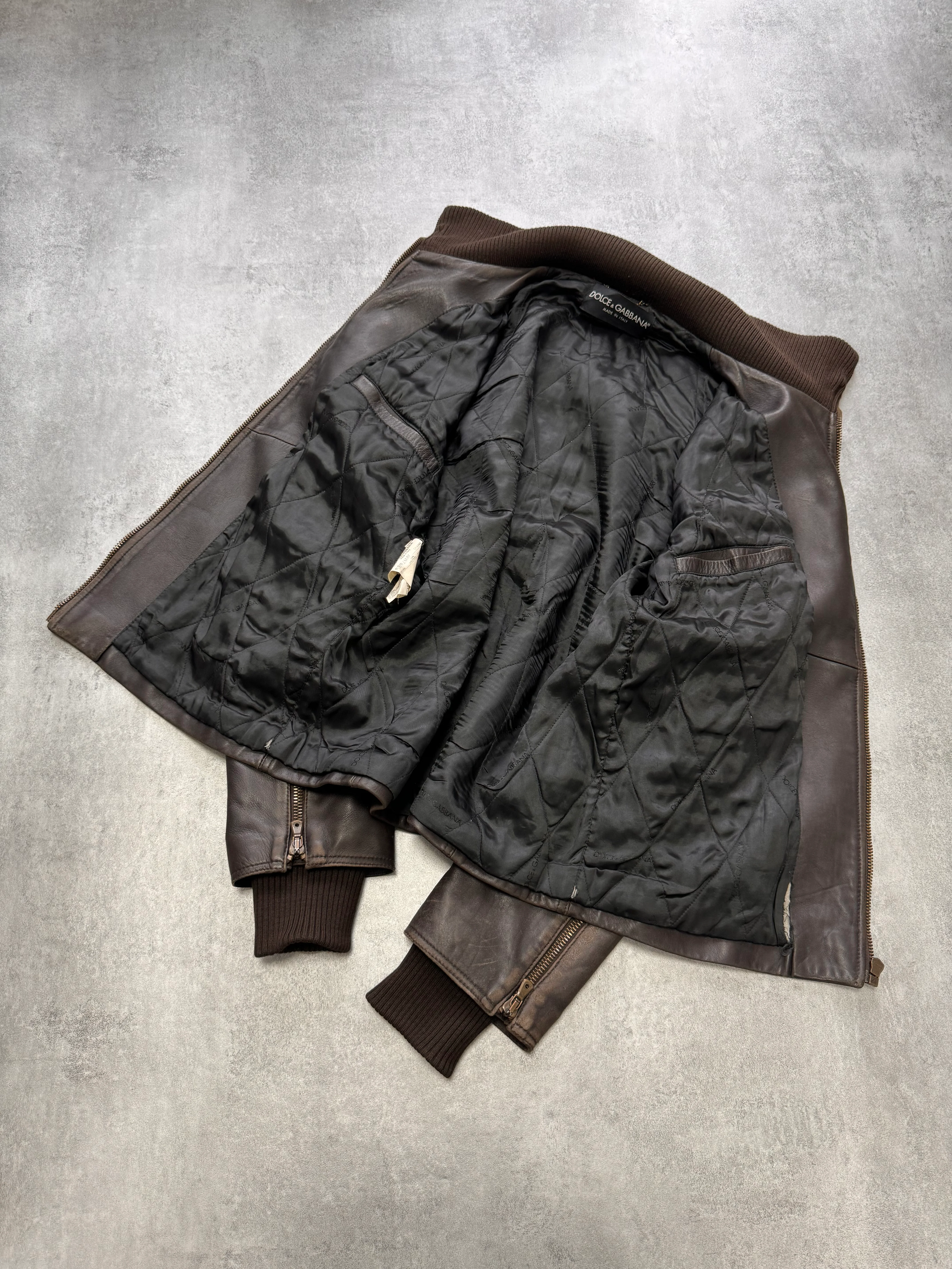 2000s Dolce & Gabbana Minimalist Distressed Leather Jacket - Image 6