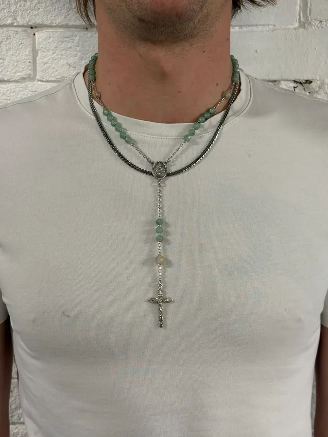 2000s Dolce & Gabbana Mint Green Rosary Necklace - Image 2