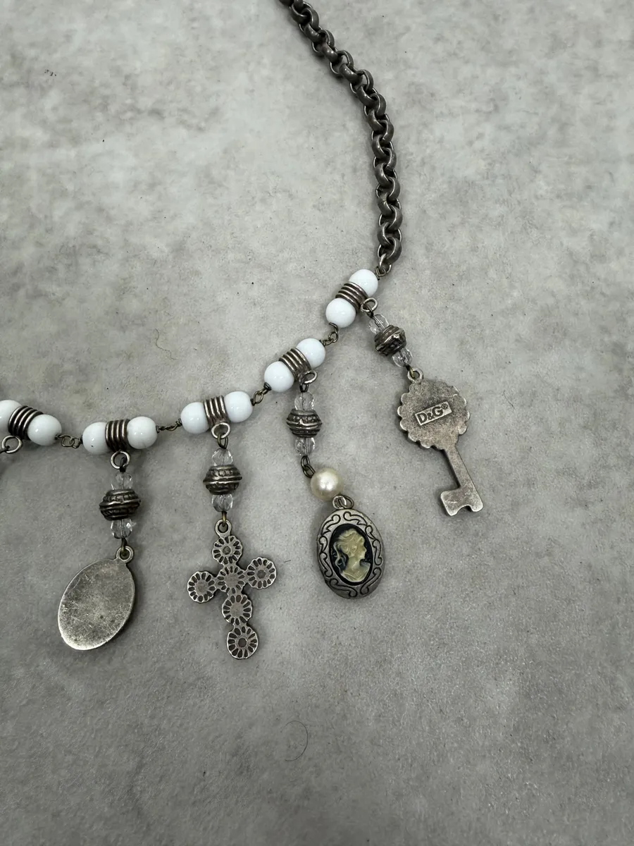 2000s Dolce & Gabbana Multi Pendants Pearl Cross Necklace - Image 4