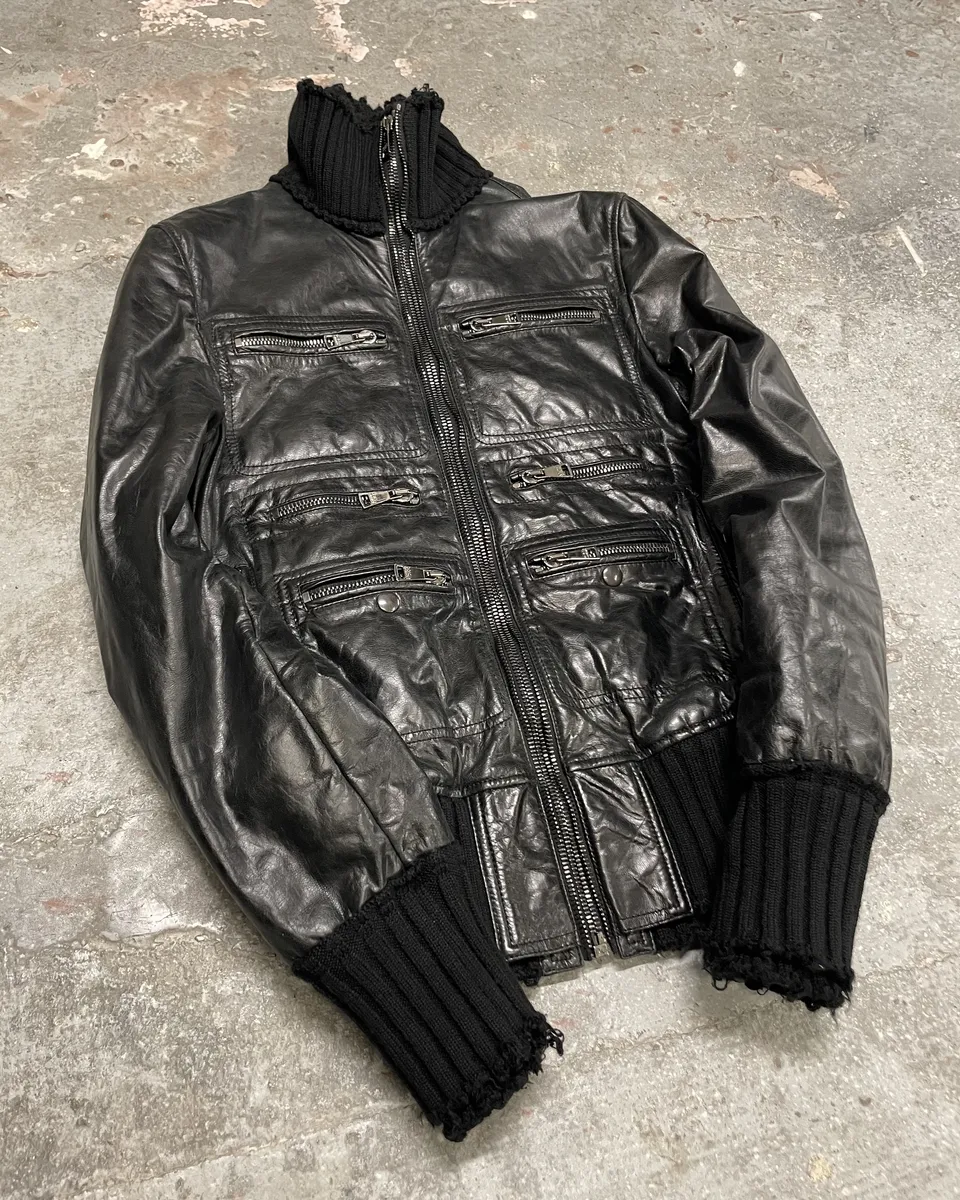 2000s Dolce & Gabbana Multi Zip Black Goatskin Leather Distressed Rebel Jacket - Image 4