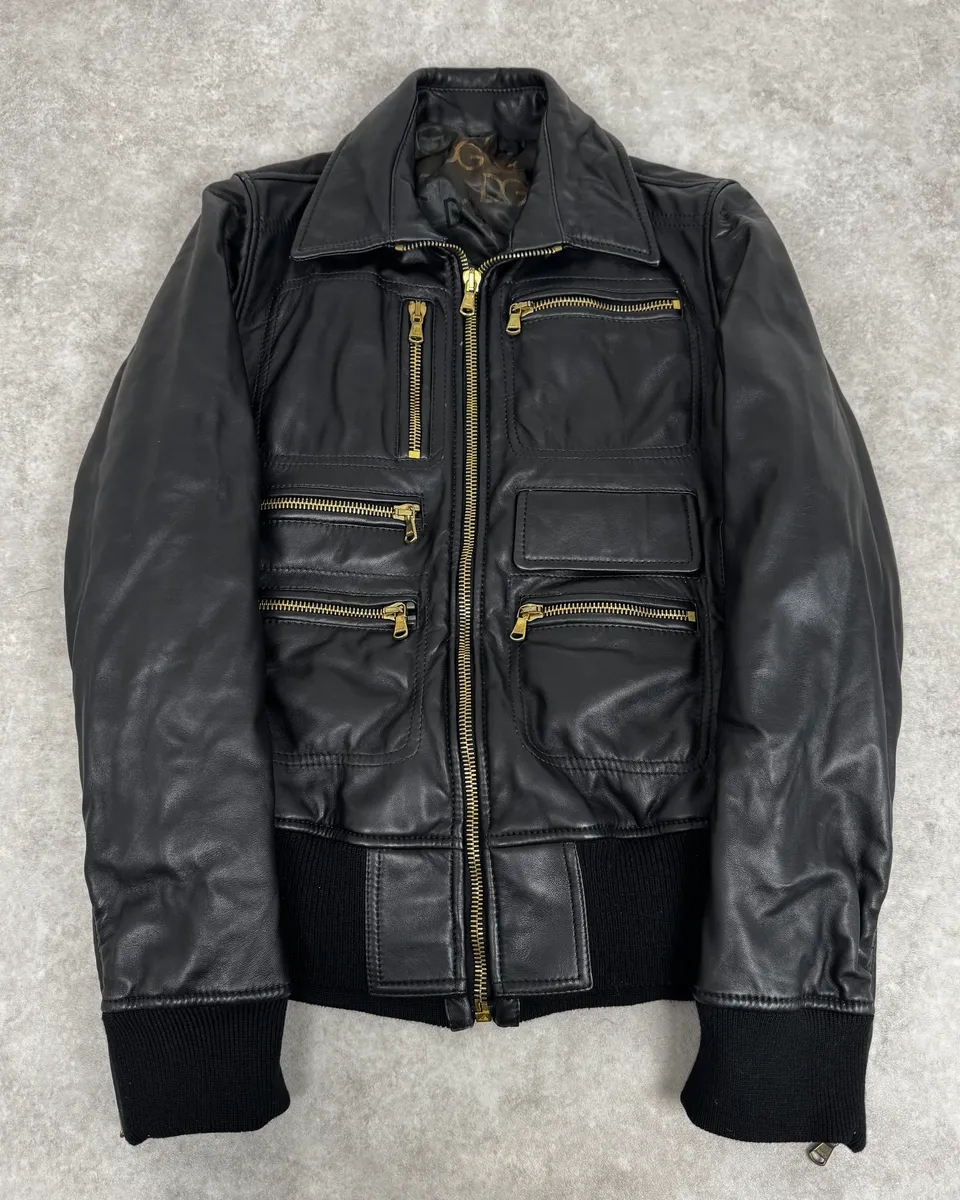 2000s Dolce & Gabbana Multi-Zip Black Leather Jacket