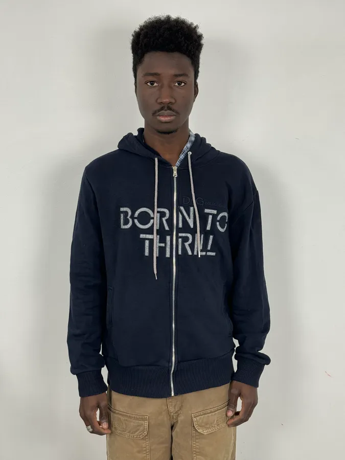 2000s Dolce & Gabbana Navy Born To Thrill Zip-up Hoodie - Image 2