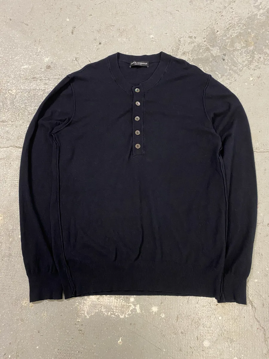 2000s Dolce & Gabbana Navy Buttoned Mao Sweater