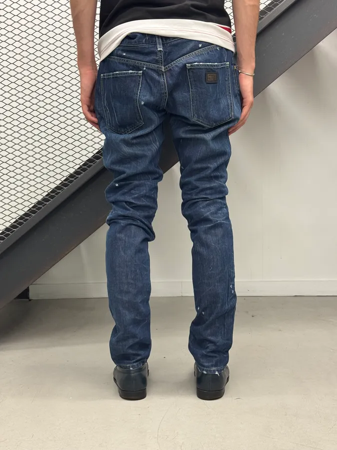 2000s Dolce & Gabbana Navy Faded Straight Denim Jeans - Image 4