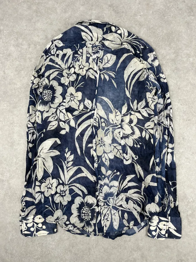 2000s Dolce & Gabbana Navy Floral Exotic Shirt - Image 6