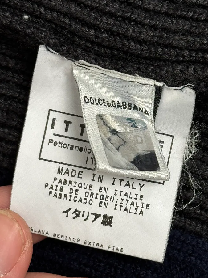 2000s Dolce & Gabbana Navy Grey Lines Turtle Neck Wool Zip-Up - Image 10
