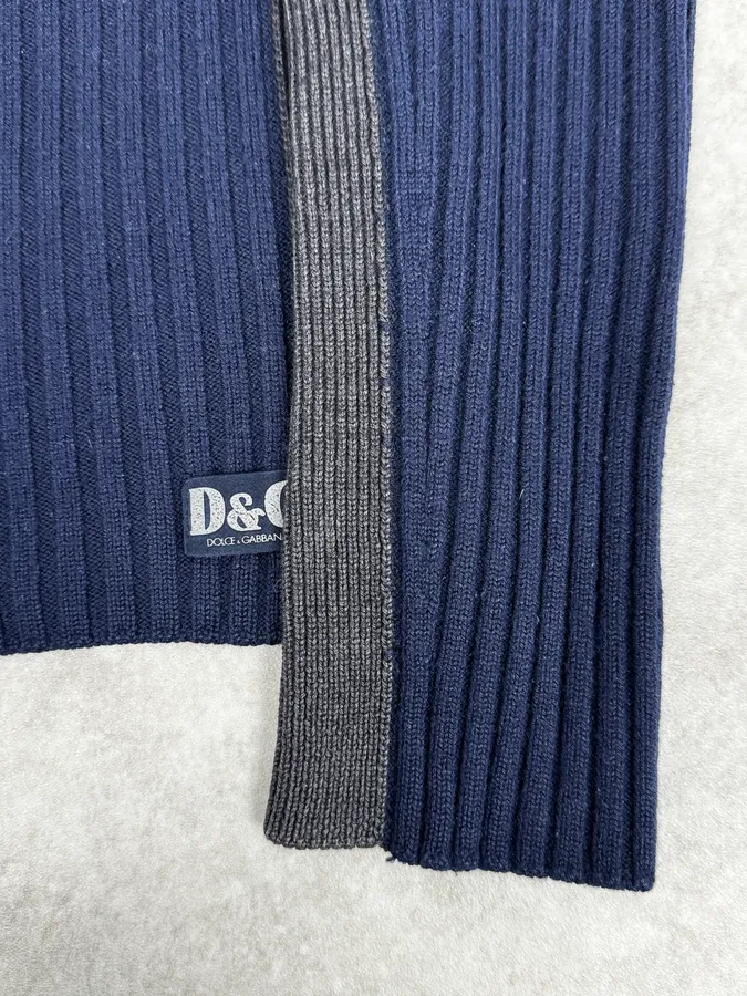 2000s Dolce & Gabbana Navy Grey Lines Turtle Neck Wool Zip-Up - Image 7
