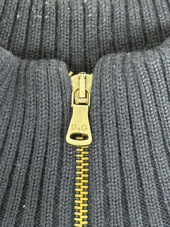 2000s Dolce & Gabbana Navy Grey Lines Turtle Neck Wool Zip-Up - Image 8