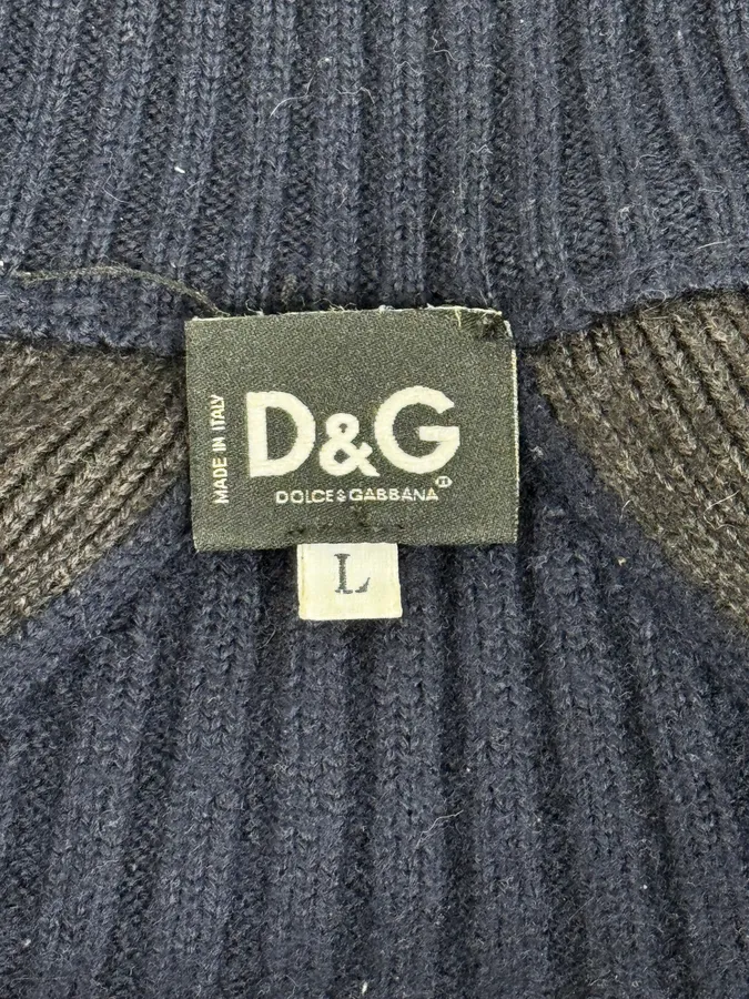 2000s Dolce & Gabbana Navy Grey Lines Turtle Neck Wool Zip-Up - Image 9