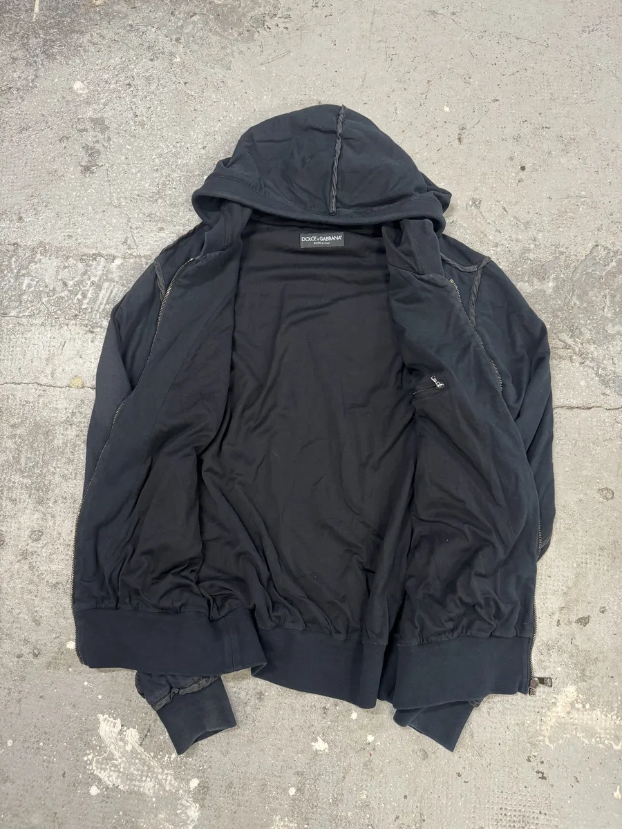 2000s Dolce & Gabbana Navy Hooded Zip-up Sweater - Image 3