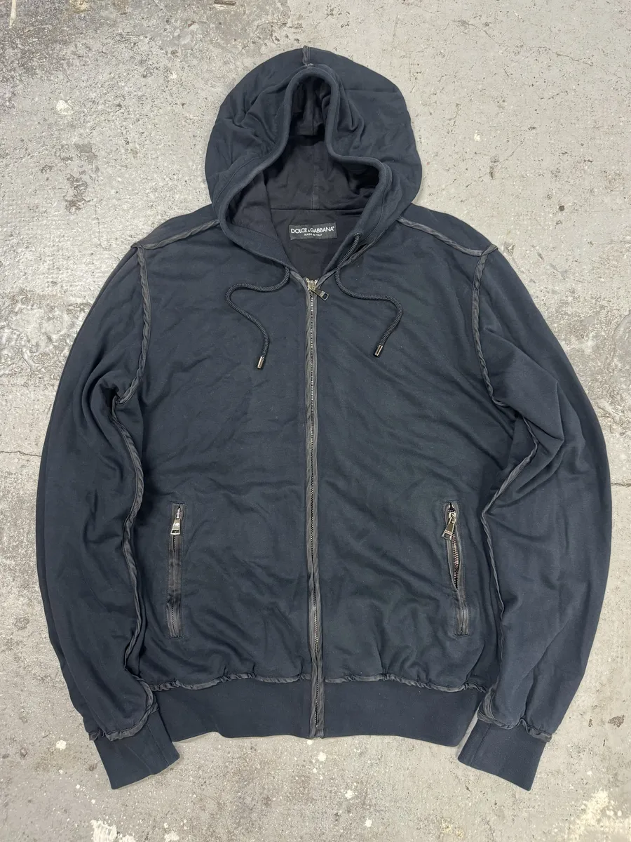 2000s Dolce & Gabbana Navy Hooded Zip-up Sweater - Image 4