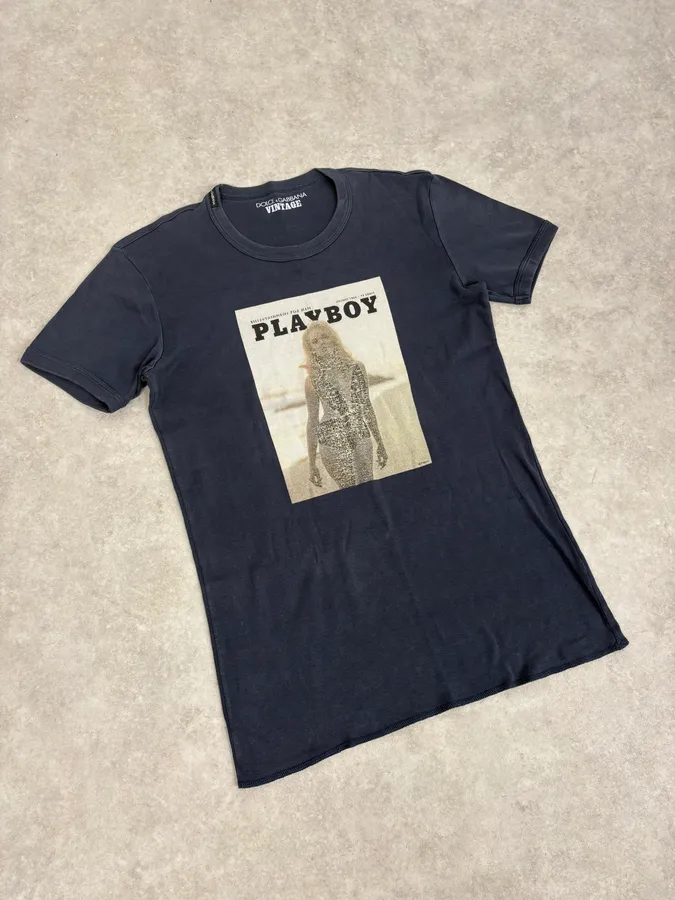 2000s Dolce & Gabbana Navy Playboy T-Shirt - Image 4