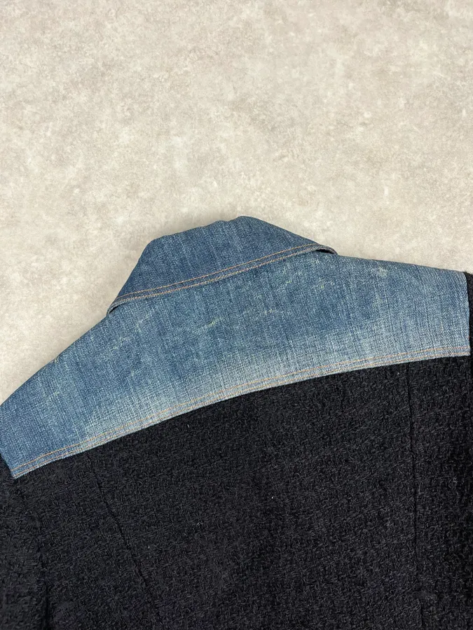 2000s Dolce & Gabbana Navy Tweed & Denim Hybrid Jacket - Image 7