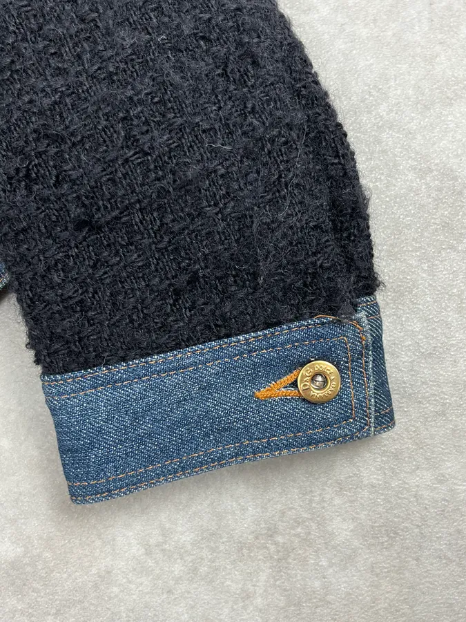 2000s Dolce & Gabbana Navy Tweed & Denim Hybrid Jacket - Image 9