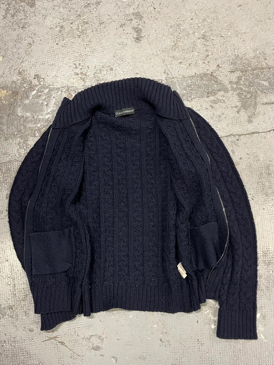 2000s Dolce & Gabbana Navy Wool Zip-up Sweater - Image 7