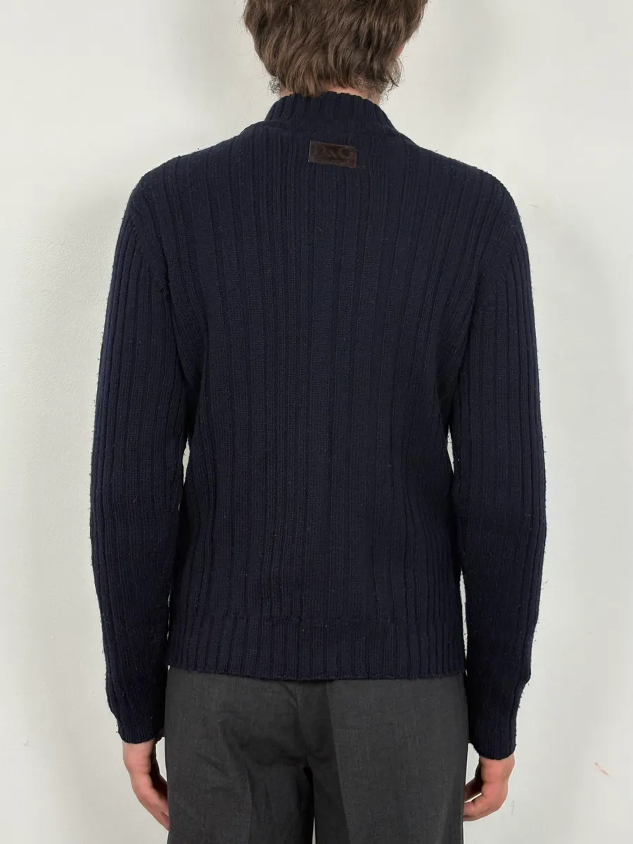 2000s Dolce & Gabbana Navy Wool Zip-Up Sweater - Image 3