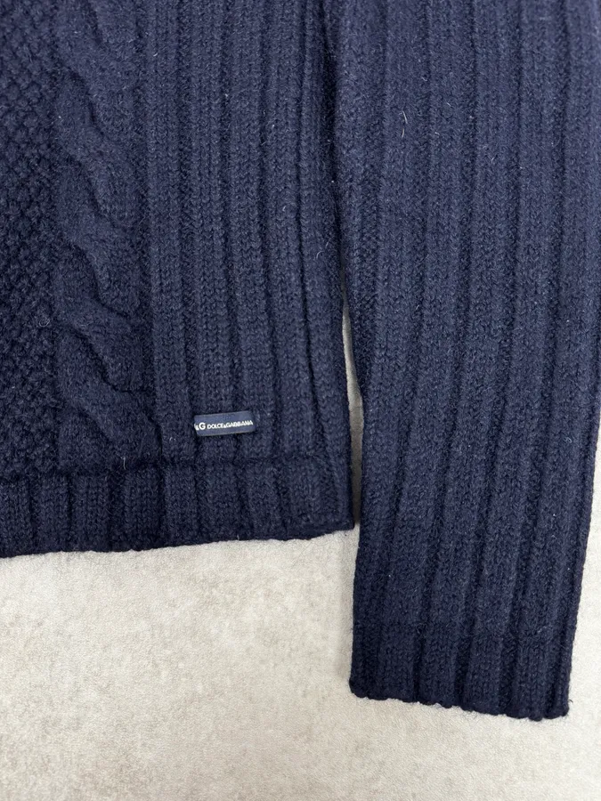 2000s Dolce & Gabbana Navy Wool Zip-up Sweater - Image 9