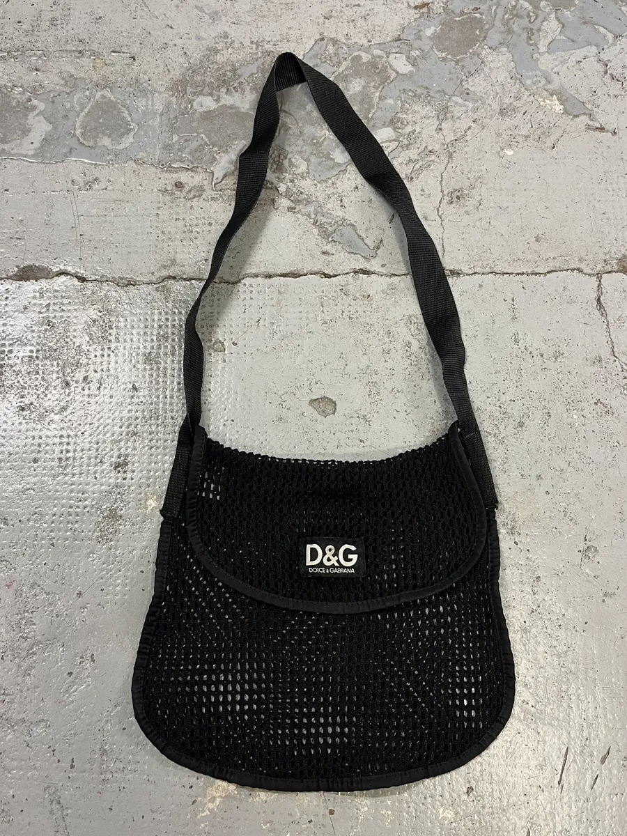 2000s Dolce & Gabbana Net Mesh Black Shoulder Bag