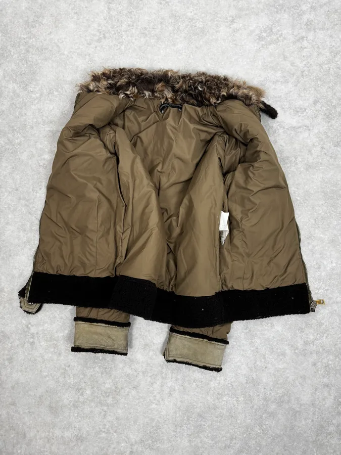 2000s Dolce & Gabbana Olive Green Nylon Fur Collar Leather Jacket - Image 7