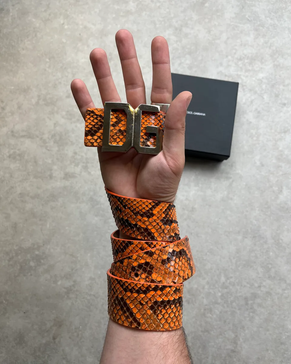 2000s Dolce & Gabbana Orange Python Scales Leather Belt