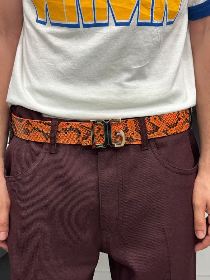 2000s Dolce & Gabbana Orange Python Scales Leather Belt - Image 2