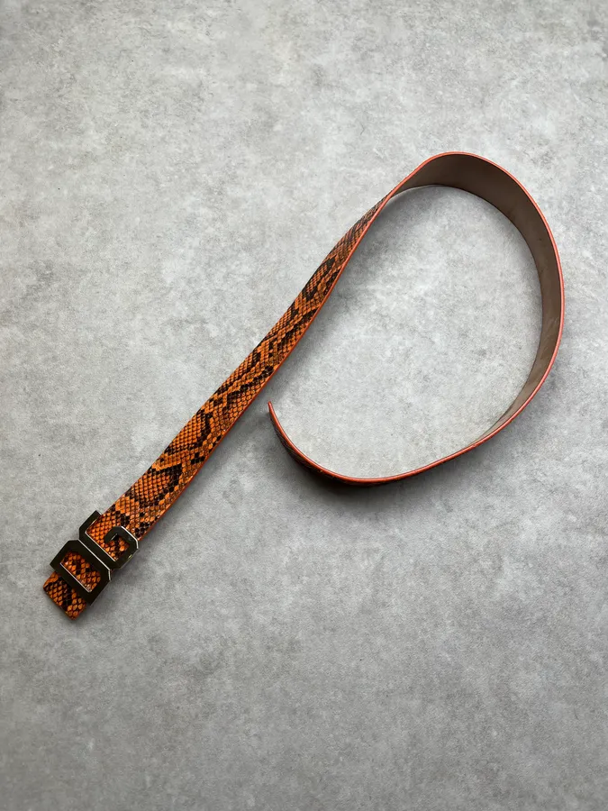 2000s Dolce & Gabbana Orange Python Scales Leather Belt - Image 5