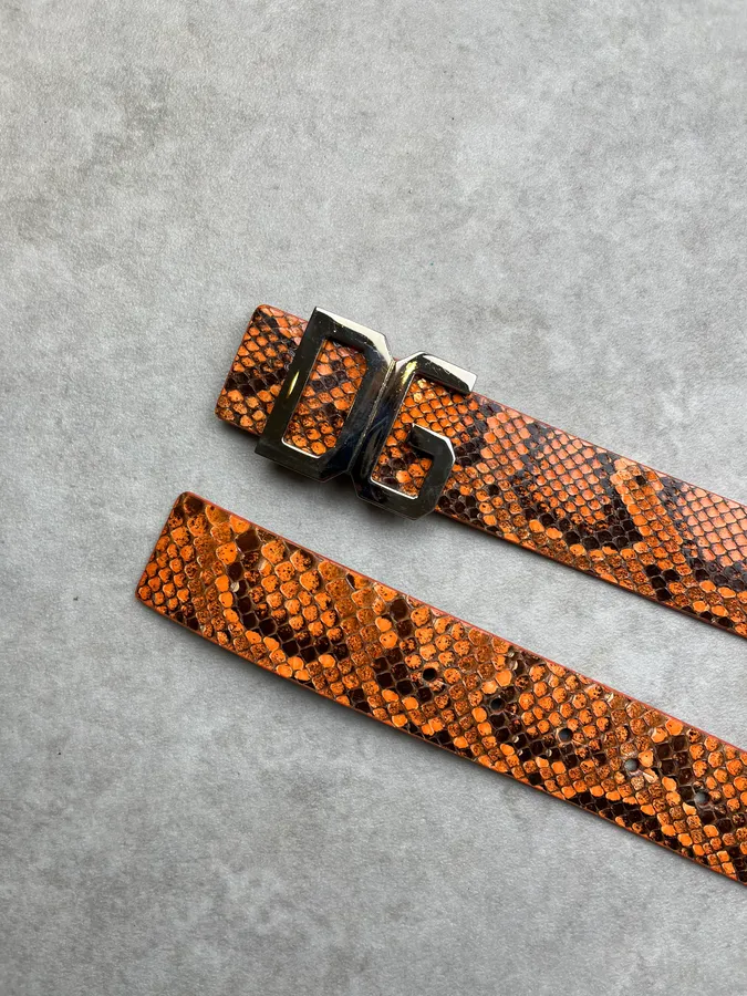 2000s Dolce & Gabbana Orange Python Scales Leather Belt - Image 6