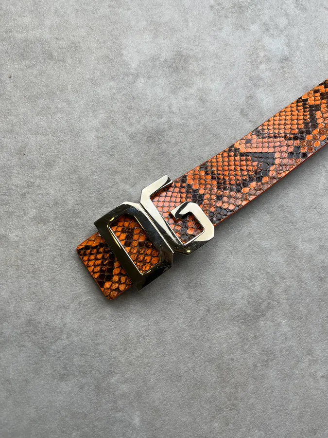 2000s Dolce & Gabbana Orange Python Scales Leather Belt - Image 7